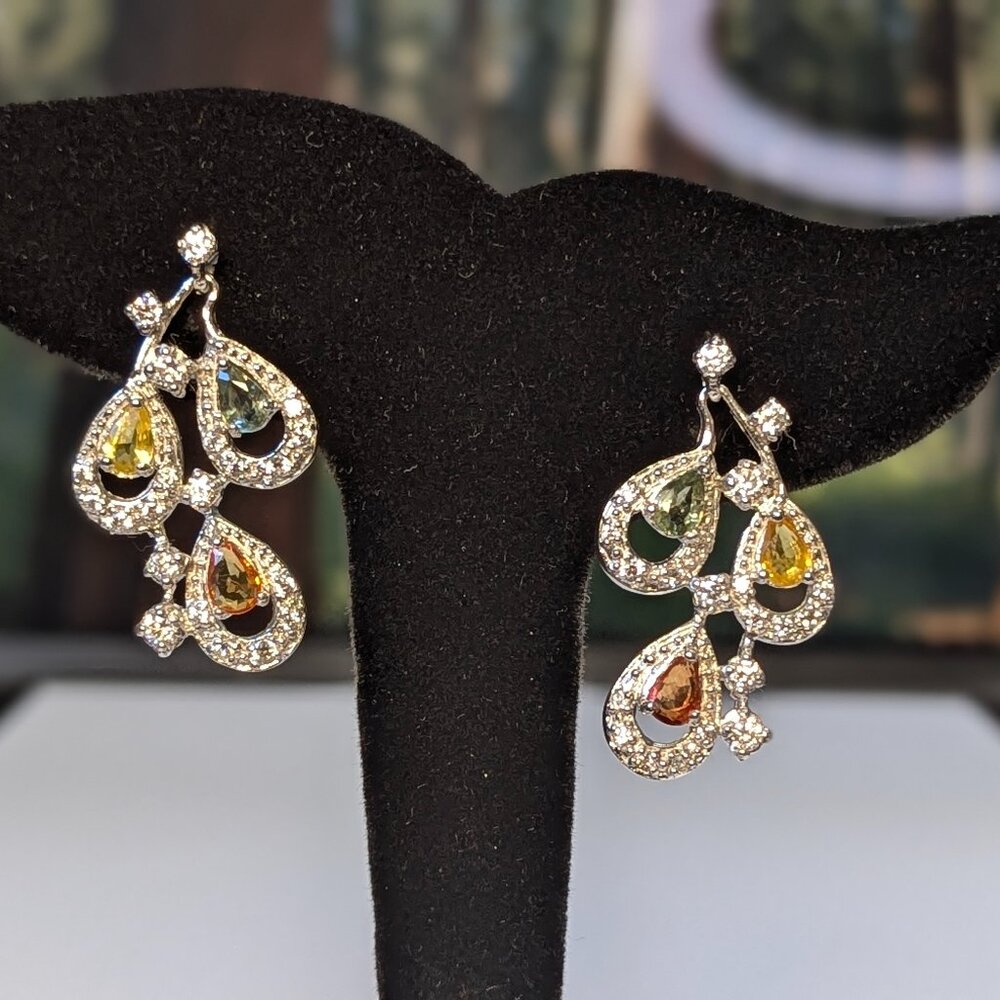 Earring Fancy Sapphires with CZ accents 925 - Elegant and Youthful!